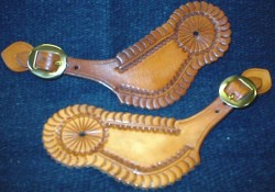 Civilian / Cowboy Old West Spur Straps, Scalloped with Border Tooling