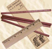 Early American School Set, cedar pencils and 6'' ruler. 19th Century (1800s) toys and games.