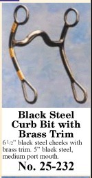 Black Steel Curb Bit with brass trim