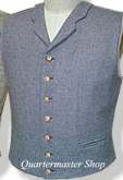 C.S. Civil War Military Notched Collar Vest - cadet grey with buff piping, American Civil War Uniforms