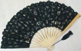 Ladies Hand Fan, Black Lace with Natural Frame