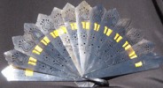 Ladies Hand Fan, Ox Horn with Ribbon. Yellow ribbon shown